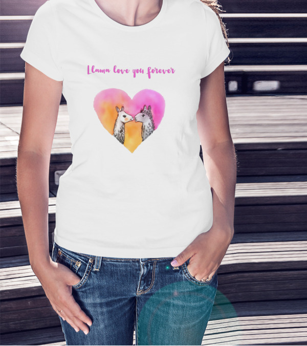 Llama Love You Forever Heart With Two Llamas T-Shirt
