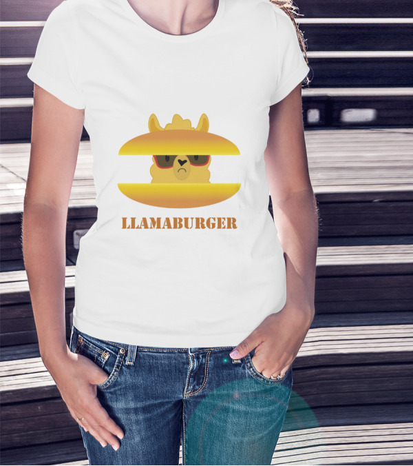 LLAMABURGER Sad Llama With Glasses Between Burger Pieces T-Shirt