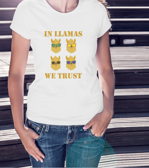 In Llamas We Trust With Cool Sunglasses Wearing Llama Heads T-Shirt