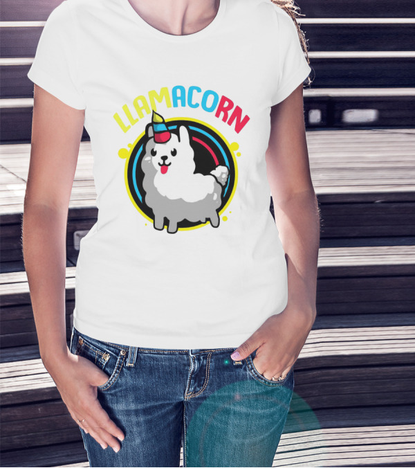 Llamacorn Charming Cute Alpaca With Rainbow Horn T-Shirt