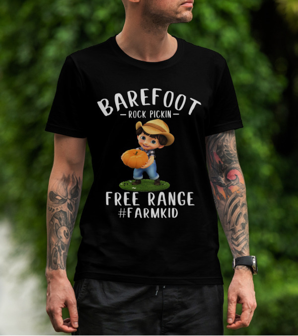 Barefoot Rock Pickin Free Range #FarmKid Pumpkin Patch Scene T-Shirt