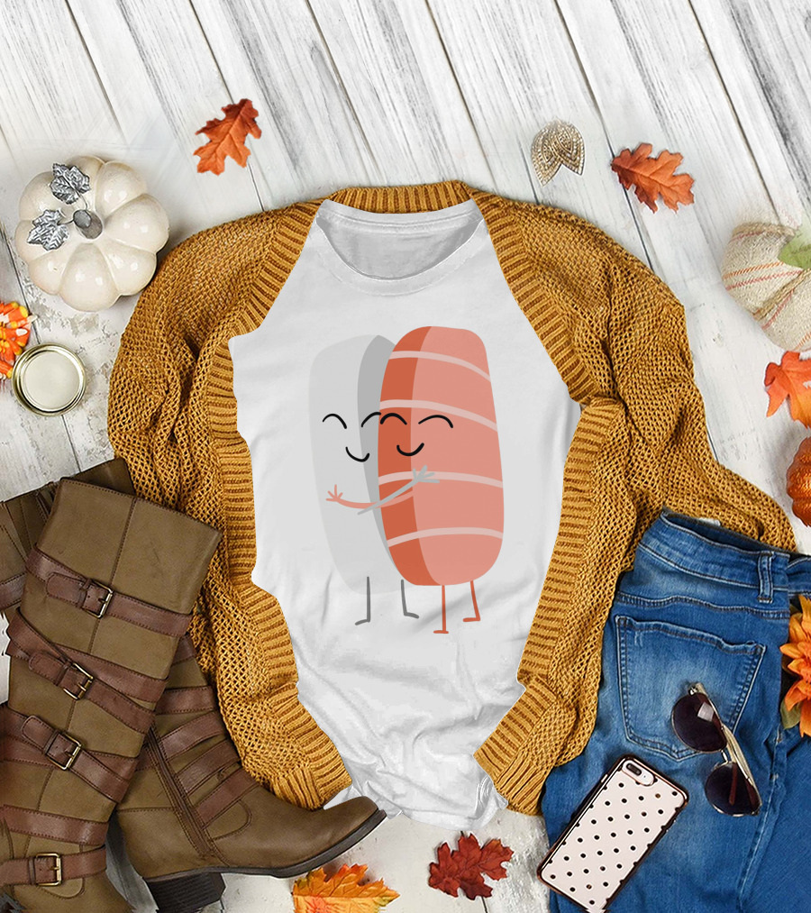 Kawaii Sushi Hugging Salmon Nigiri Cartoon T-Shirt