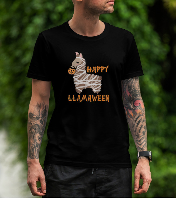 Happy Llamaween Pumpkin Mummy Llama T-Shirt
