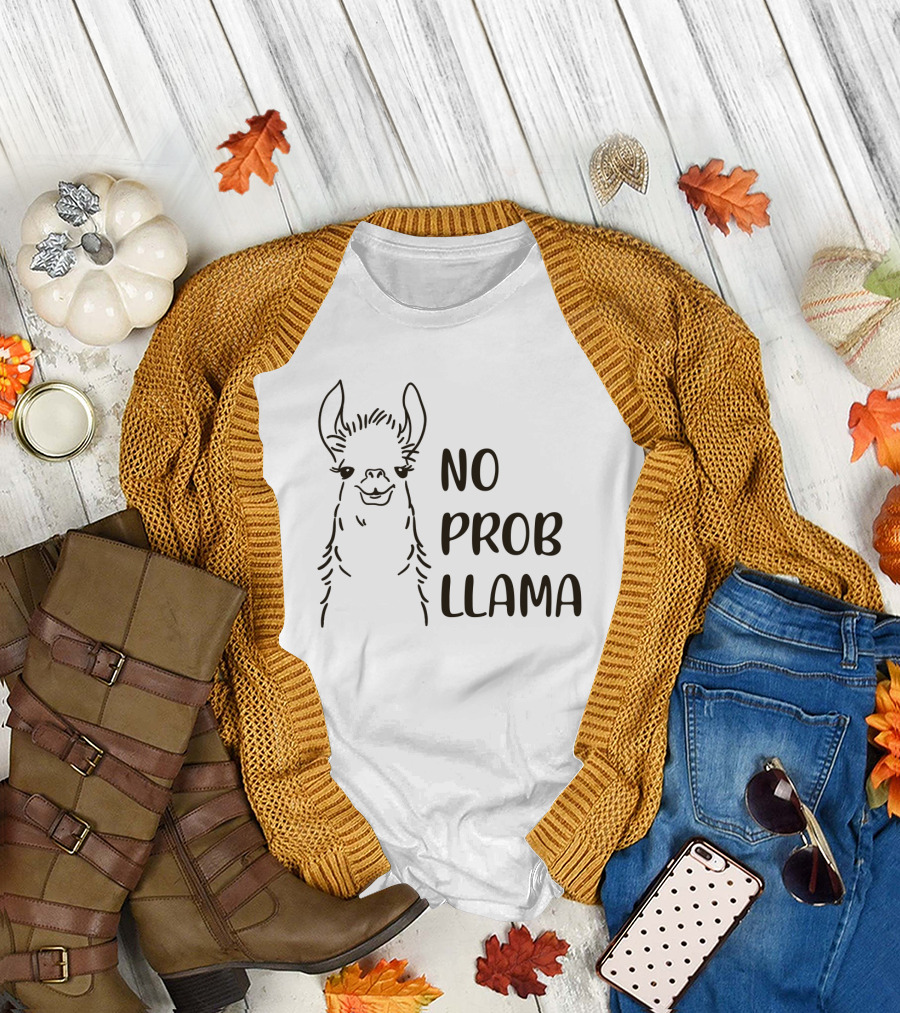 No Prob Llama Drawing Black and White Sketch T-Shirt