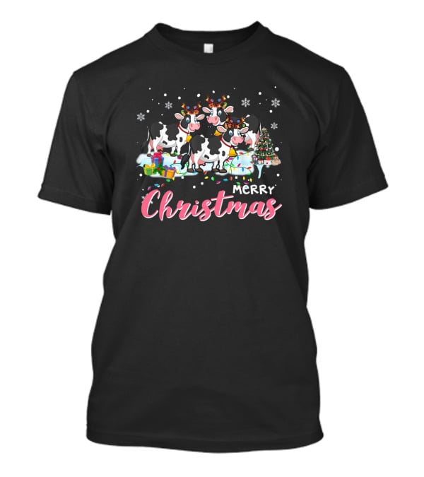 Merry Christmas Cows With Snowflakes, Gifts, And Tree T-Shirt
