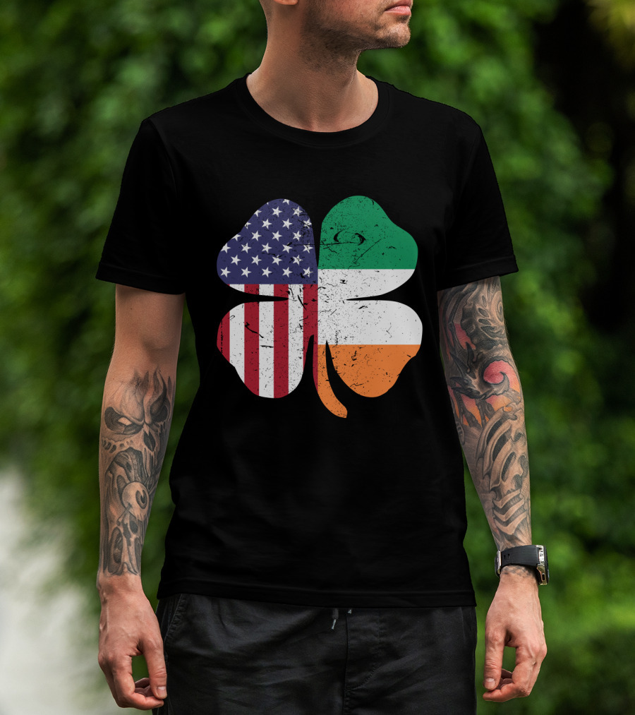Ireland Flag And American Flag Shamrock T-Shirt