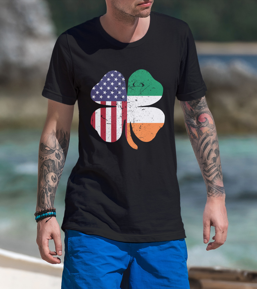 Ireland Flag And American Flag Shamrock T-Shirt