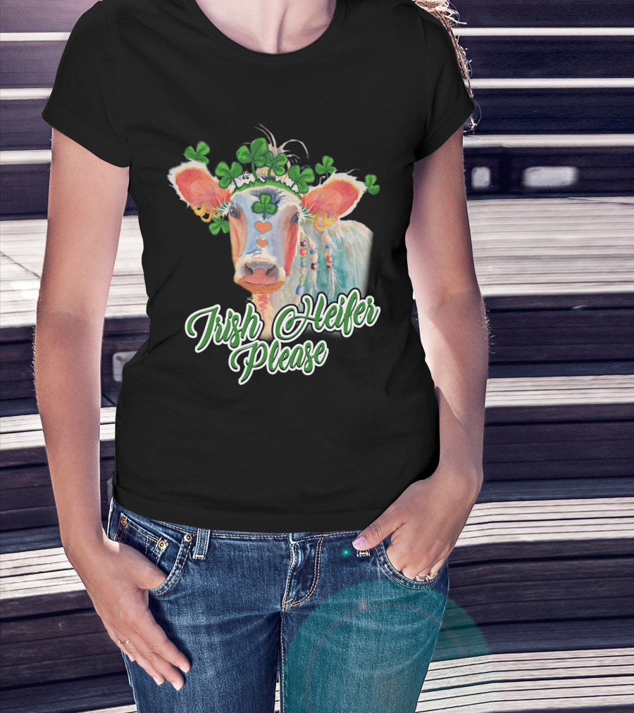 Irish Heifer Please With Shamrock Cow T-Shirt