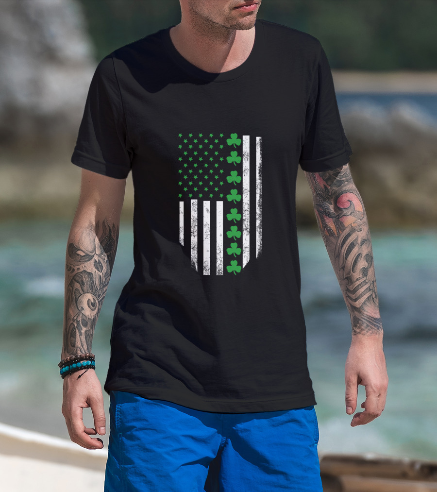 St Patrick's Day Shamrock American Flag T-Shirt