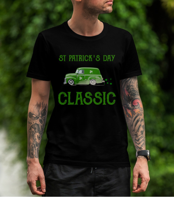 St Patrick's Day Classic Green Truck With Shamrocks T-Shirt