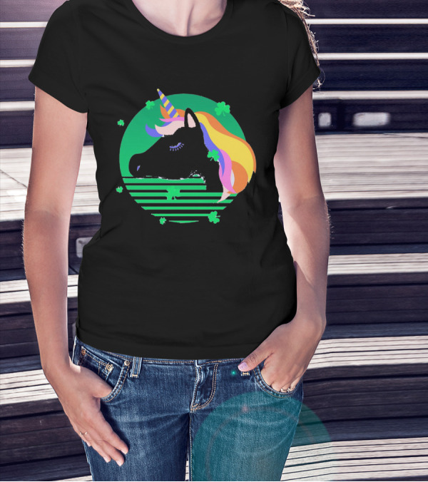 Rainbow Unicorn With Clover And Stripes St Patrick's Day T-Shirt