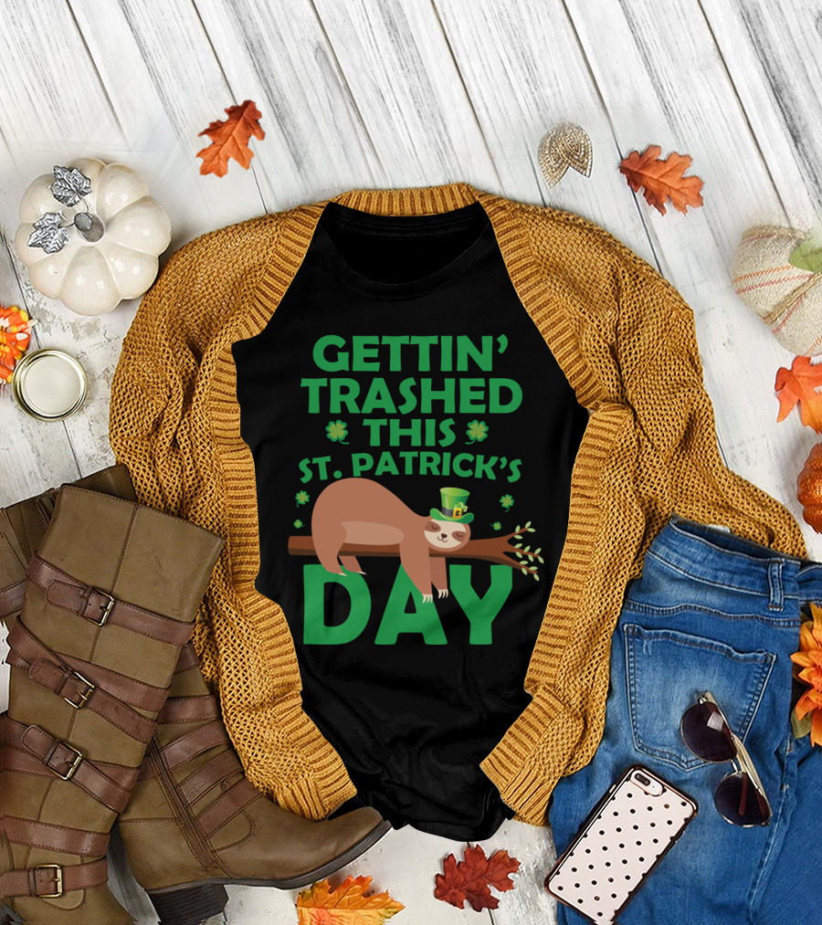 Gettin' Trashed This St. Patrick's Day Funny Sloths T-Shirt