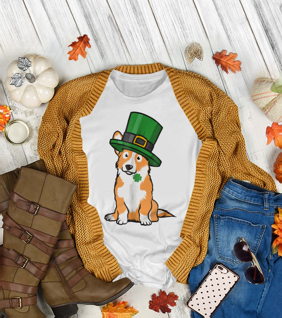 Lucky Corgi Dog St Patrick's Day Hat Shamrock T-Shirt