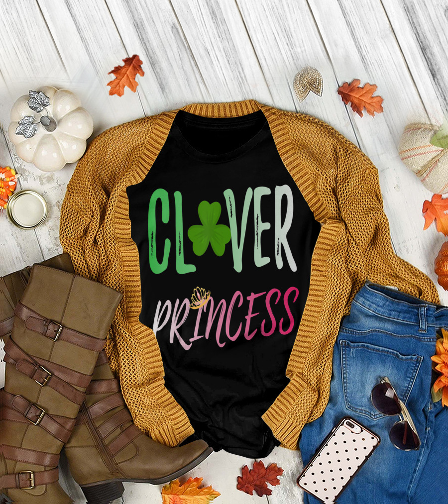 Clover Princess with Shamrock Tiara for Irish T-Shirt