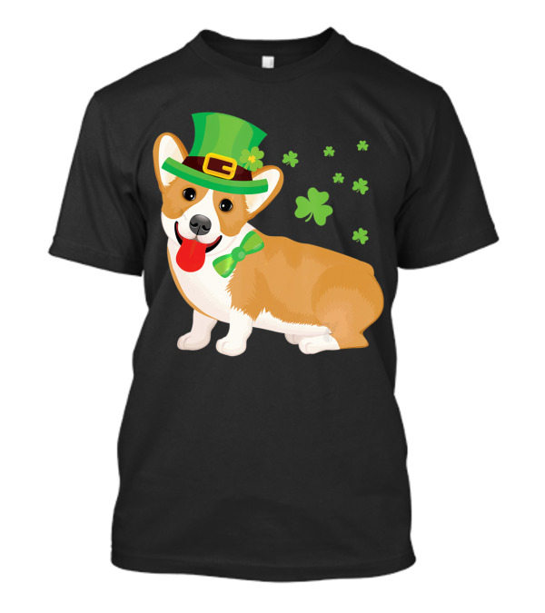 Corgi St Patrick's Day Lucky Shamrocks And Green Leprechaun Hat T-Shirt