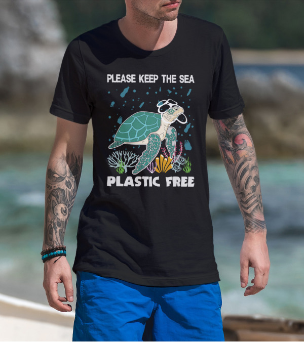 Please Keep The Sea Plastic Free With Turtle And Coral T-Shirt