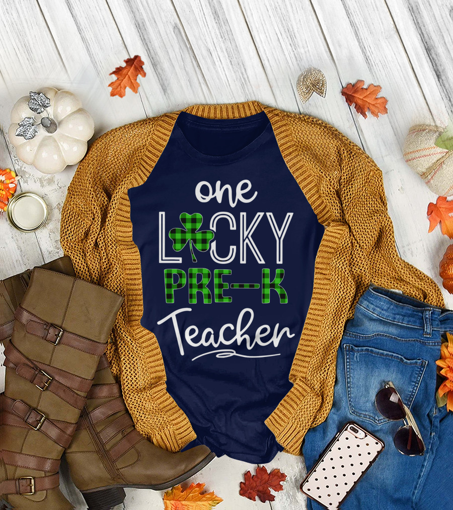 One Lucky Pre K Teacher Clover T-Shirt