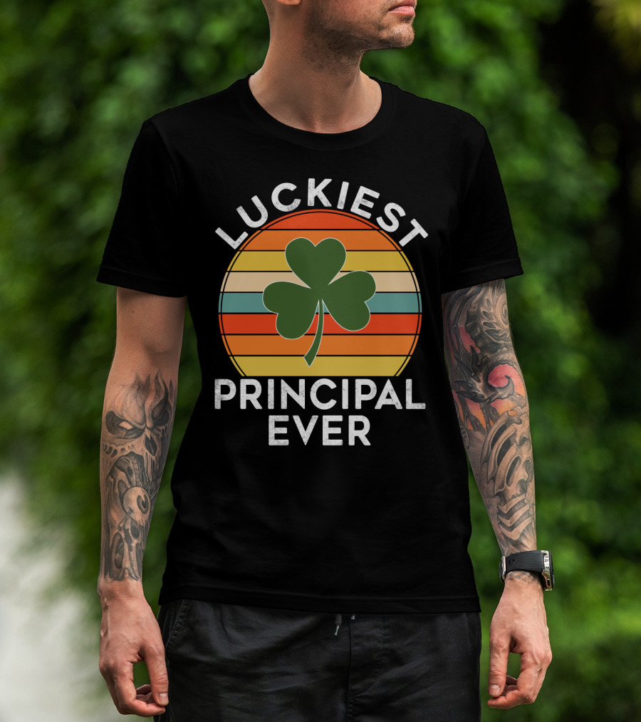Luckiest Principal Ever Shamrock Retro Stripes T-Shirt