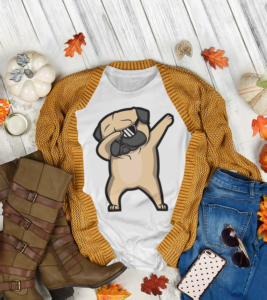 Bull Dog Dabbing Pug With Black Shades T-Shirt