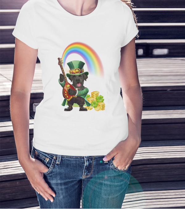 Dog Rocking Irish Luck Rainbow Guitar T-Shirt