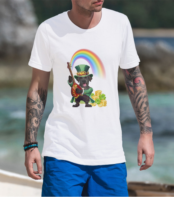Dog Rocking Irish Luck Rainbow Guitar T-Shirt