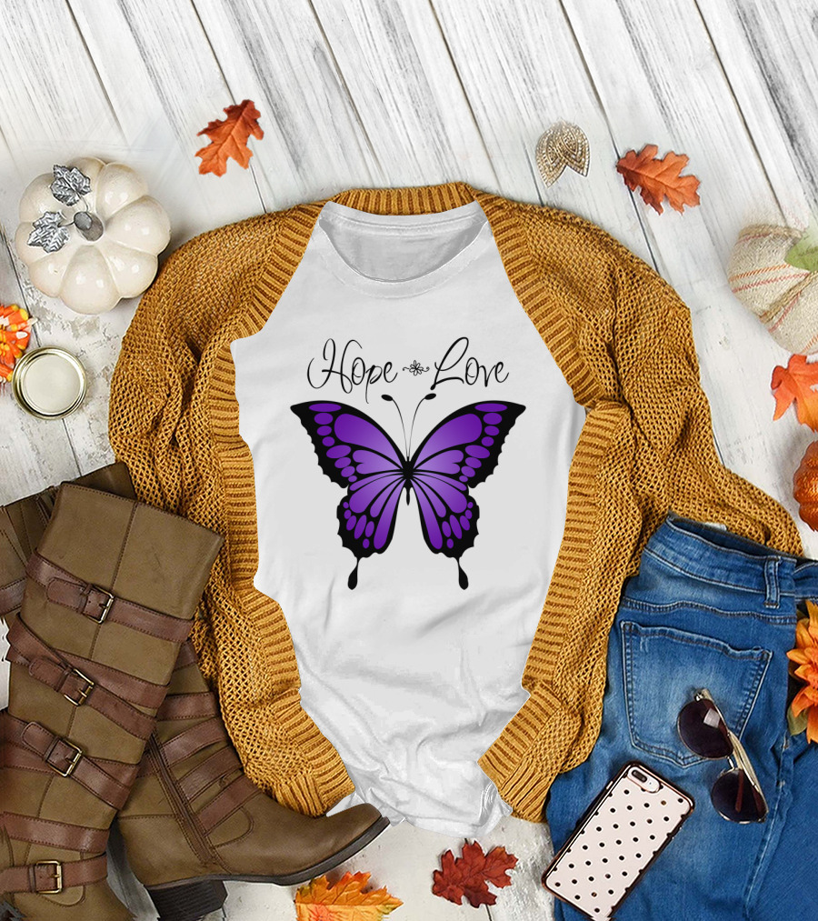 Hope Love Purple Butterfly T-Shirt