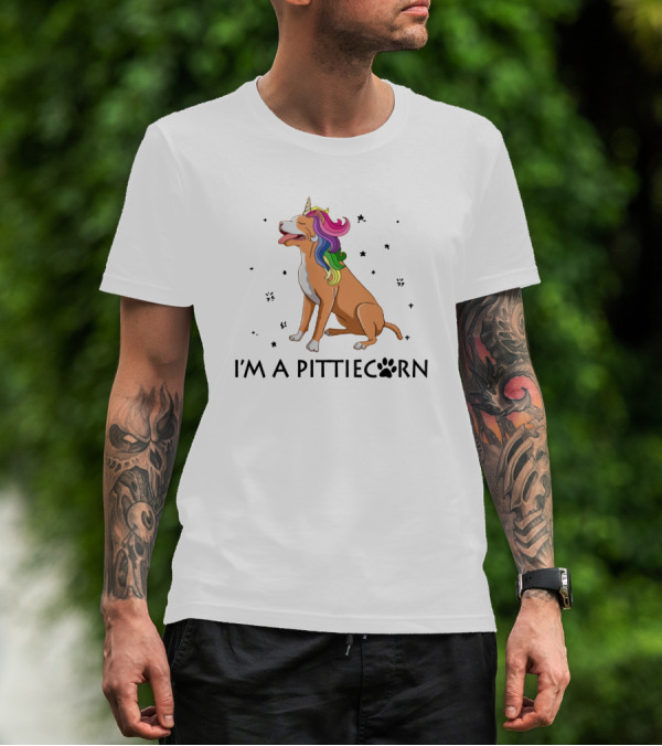 I'm A Pittiecorn Unicorn Dog With Rainbow Mane Stars T-Shirt