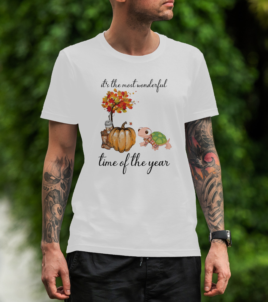 It's The Most Wonderful Time Of The Year Turtles Autumn Pumpkin Leaf T-Shirt