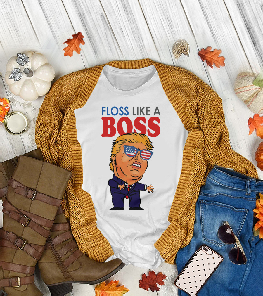 Floss Like a Boss Trump American Flag Sunglasses T-Shirt