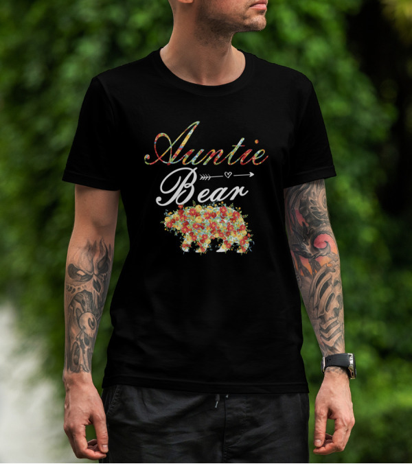 Auntie Bear Floral Arrow Heart T-Shirt