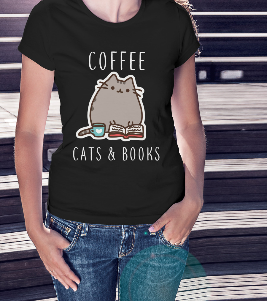 COFFEE CATS And BOOKS PUSHEEN MUG OPEN T-Shirt