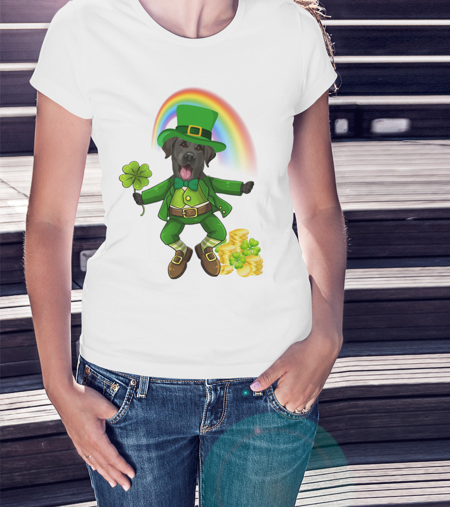 Lucky Irish Dog With Shamrock And Rainbow T-Shirt