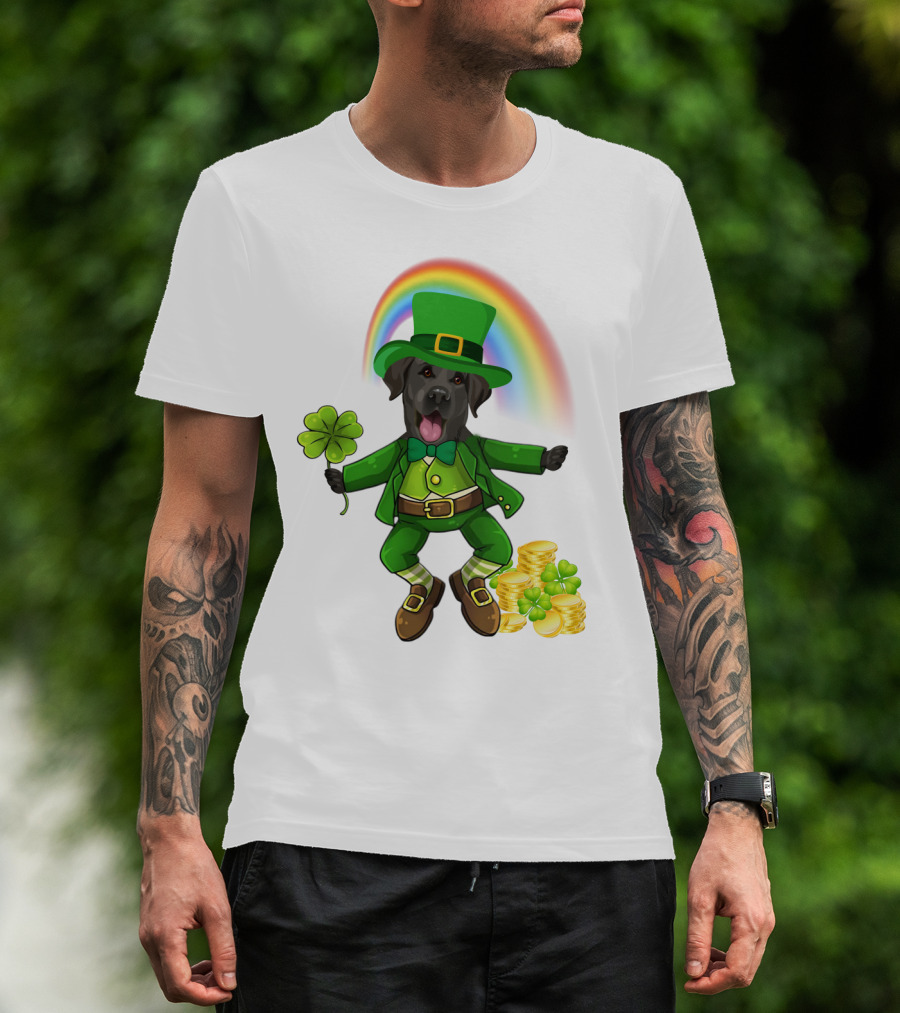 Lucky Irish Dog With Shamrock And Rainbow T-Shirt