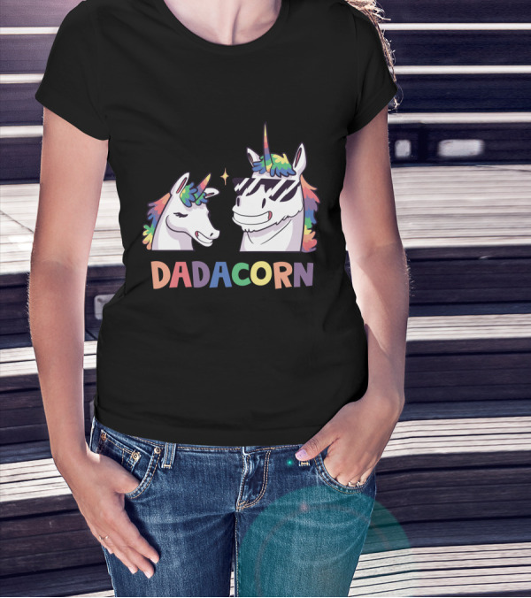 Dadacorn Daddy And Child Unicorn Magic Rainbow Mane Duo T-Shirt