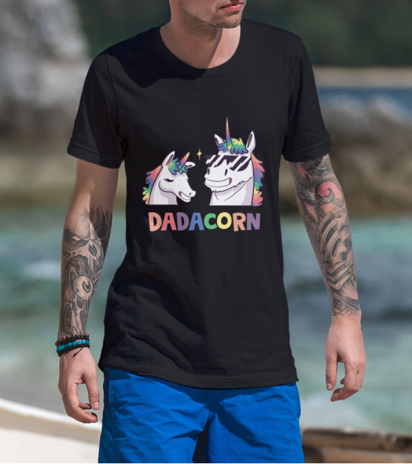 Dadacorn Daddy And Child Unicorn Magic Rainbow Mane Duo T-Shirt