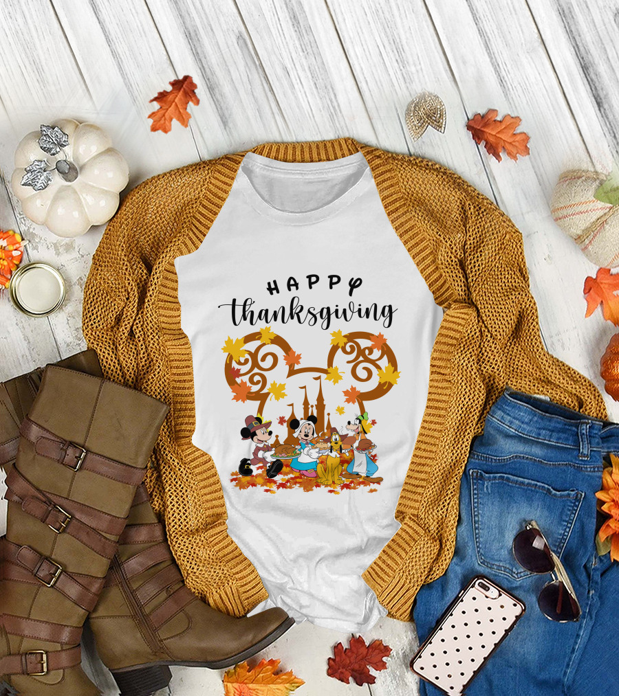Happy Thanksgiving Disney Characters Festive T-Shirt