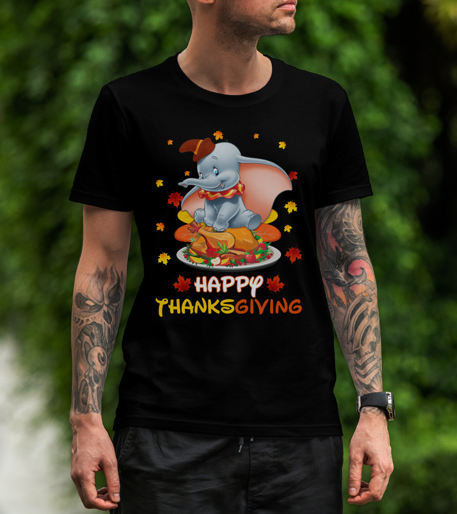 Happy Thanksgiving Dumbo Turkey Autumn Leaves T-Shirt