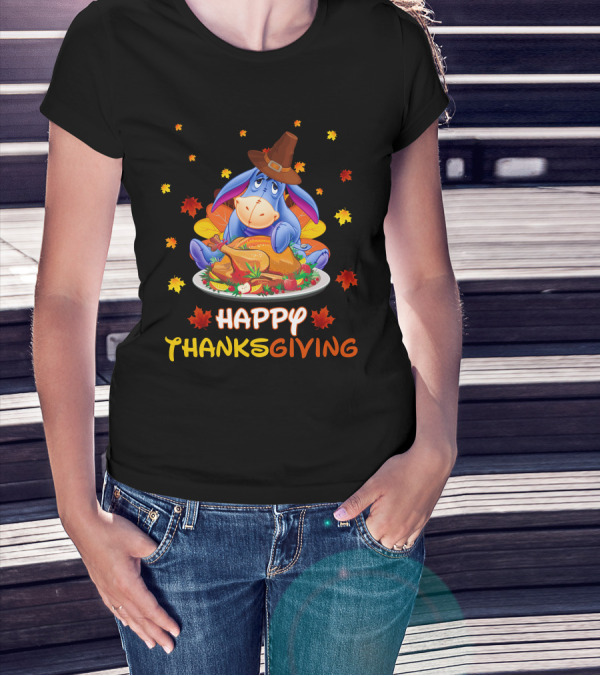 Eeyore Happy Thanksgiving Turkey Feast Leaves T-Shirt