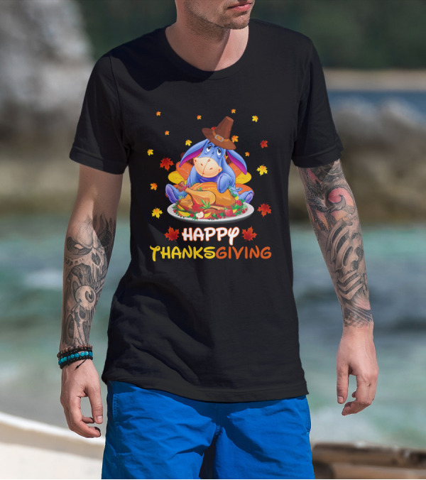 Eeyore Happy Thanksgiving Turkey Feast Leaves T-Shirt