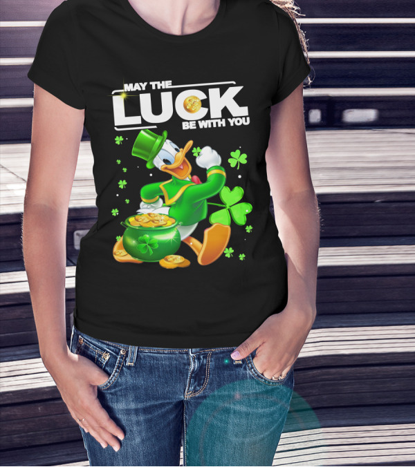 May The Luck Be With You Donald Duck St. Patrick's Day Gold Coins And Clover T-Shirt