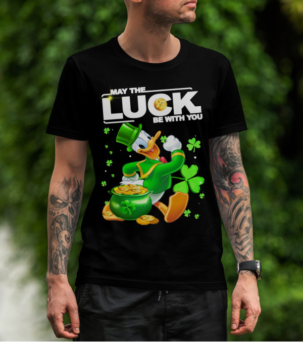 May The Luck Be With You Donald Duck St. Patrick's Day Gold Coins And Clover T-Shirt