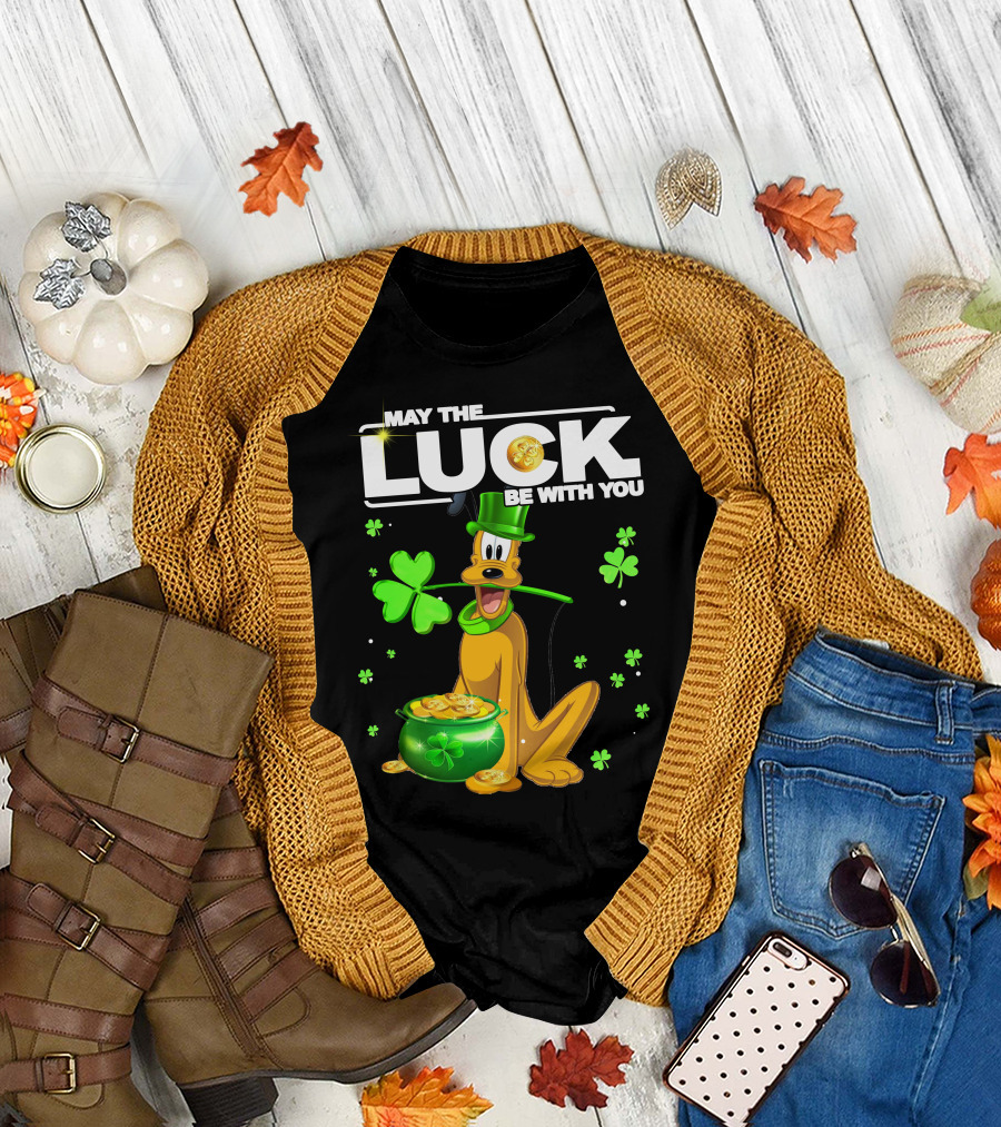 May the Luck Be with You Pluto St. Patrick's Day Coins and Shamrocks T-Shirt