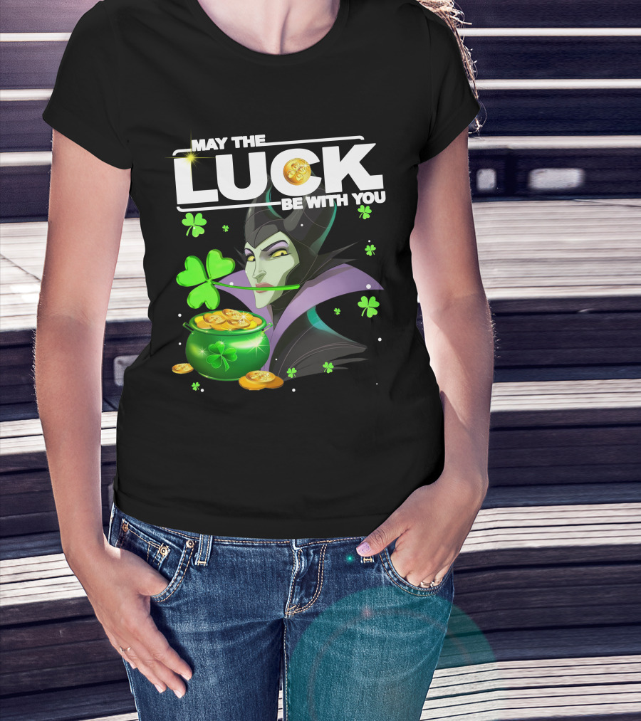 MAY THE LUCK BE WITH YOU Maleficent Shamrock Coins T-Shirt
