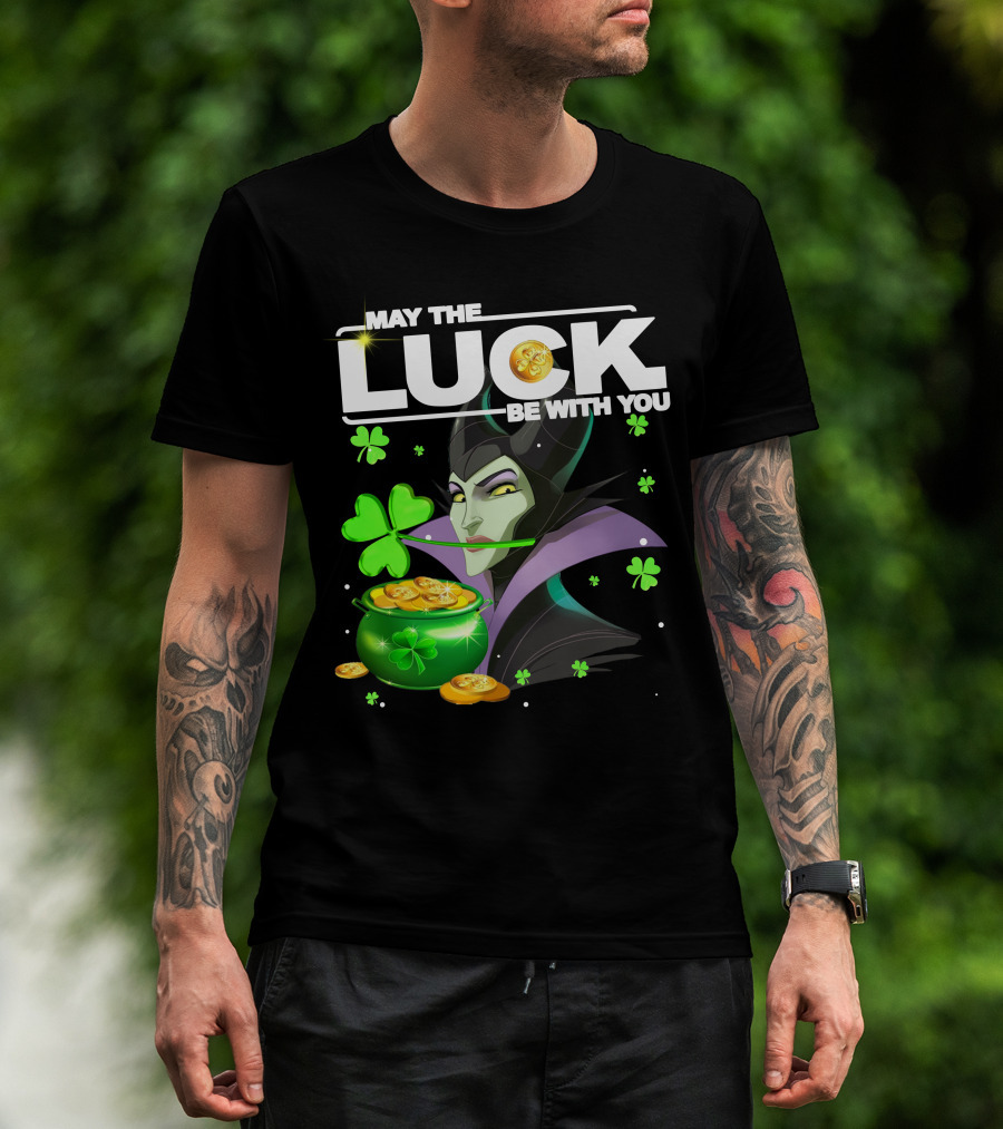 MAY THE LUCK BE WITH YOU Maleficent Shamrock Coins T-Shirt