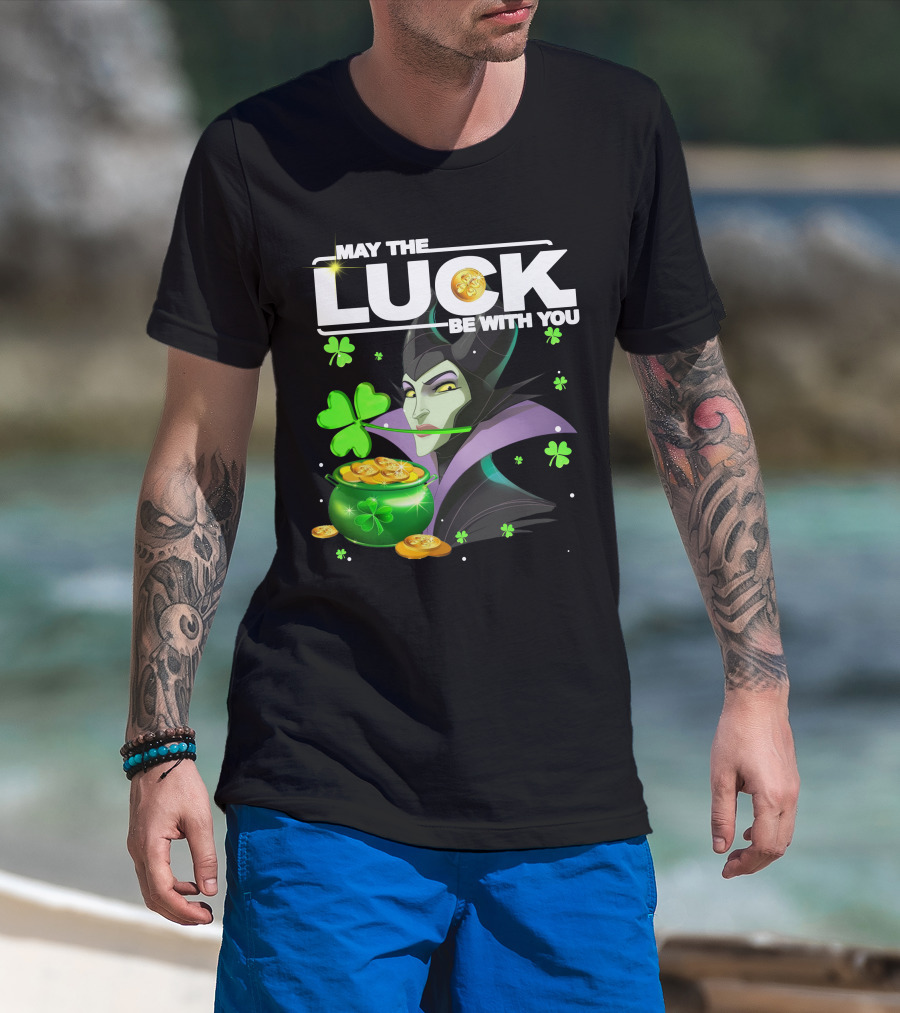 MAY THE LUCK BE WITH YOU Maleficent Shamrock Coins T-Shirt