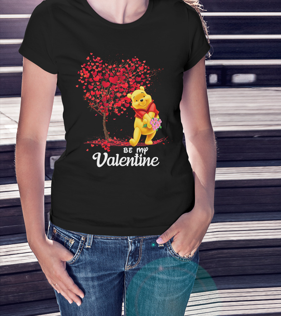 Be My Valentine Pooh Hearts And Flowers T-Shirt