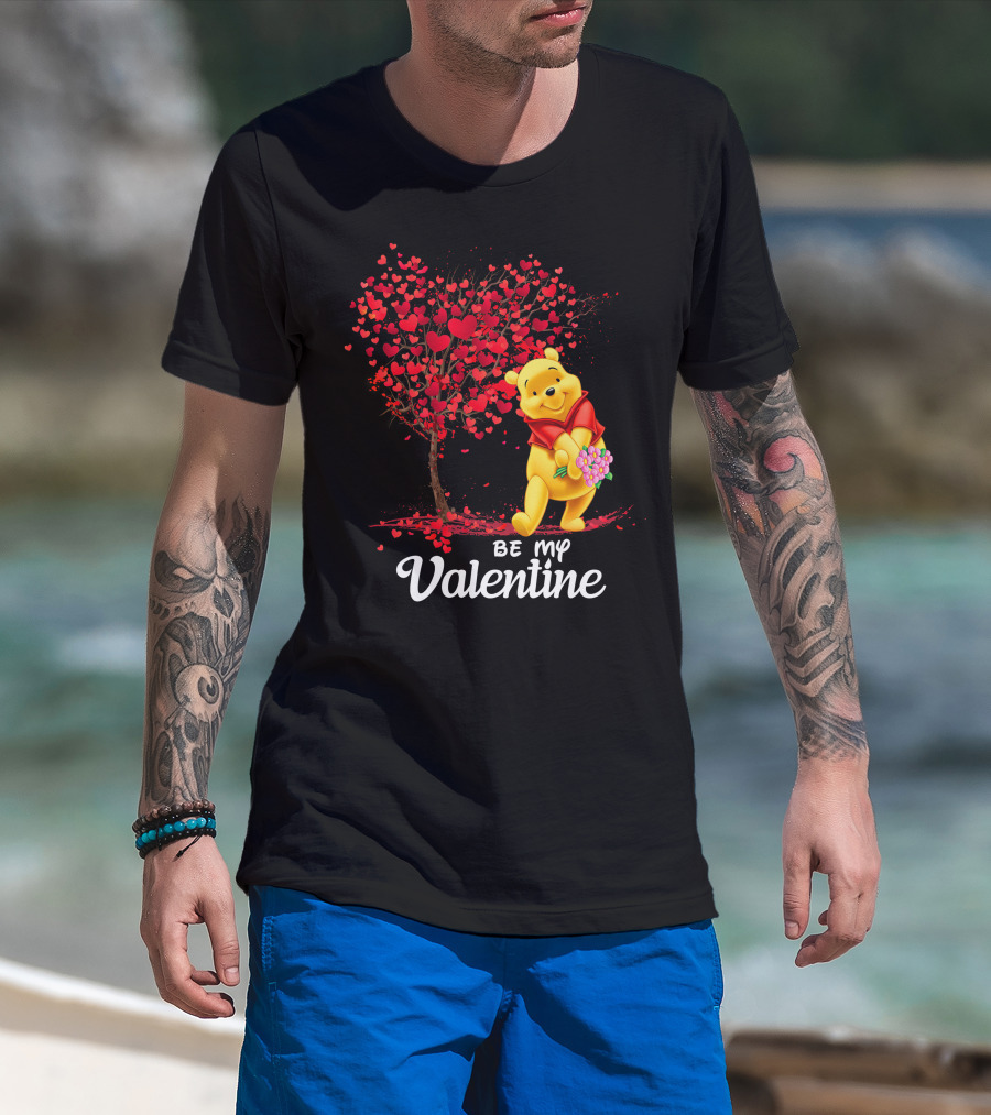 Be My Valentine Pooh Hearts And Flowers T-Shirt
