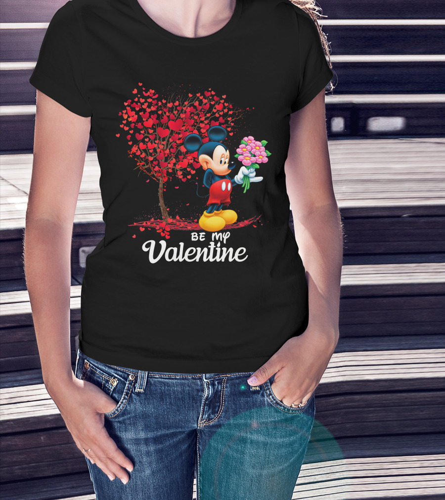 Mickey Be My Valentine Bouquet With Heart Tree T-Shirt