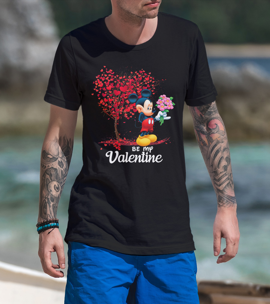 Mickey Be My Valentine Bouquet With Heart Tree T-Shirt