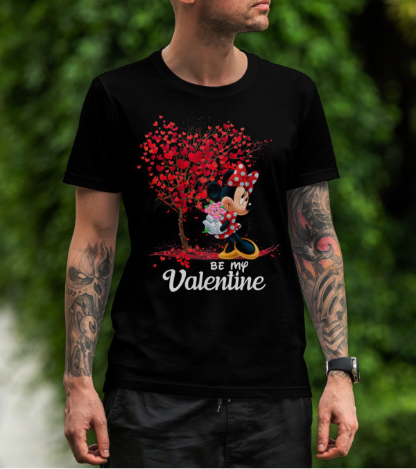 Be My Valentine Minnie With Heart Tree And Flowers T-Shirt